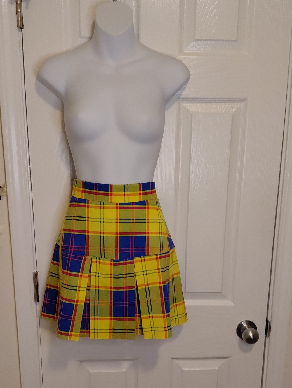 Yellow Plaid Mini Skirt with Blue & Red Accents